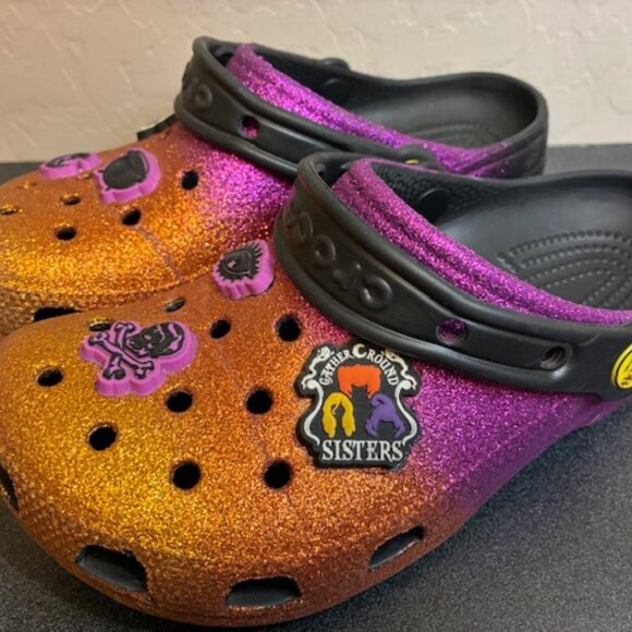 CROCS Shoes - Crocs Disney Hocus Pocus Slip-On Clog Orange Purple Women Size 6 Men 4 Jibbitz